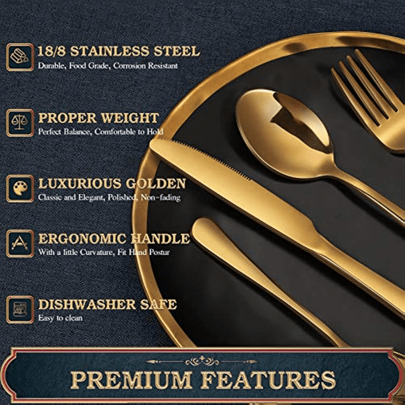 Durable Stainless Steel Flatware Set Black Golden Silverware - Temu