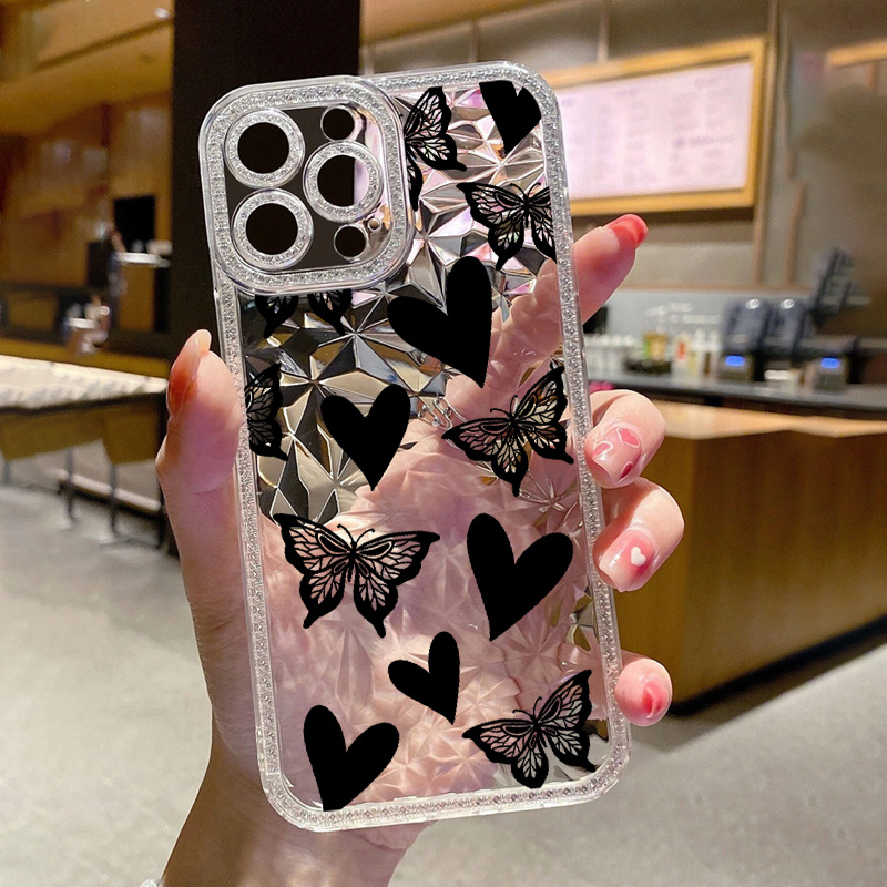 For iPhone 13 Pro Max 12 11 XS XR 8 7 Glitter Bling Heart Love