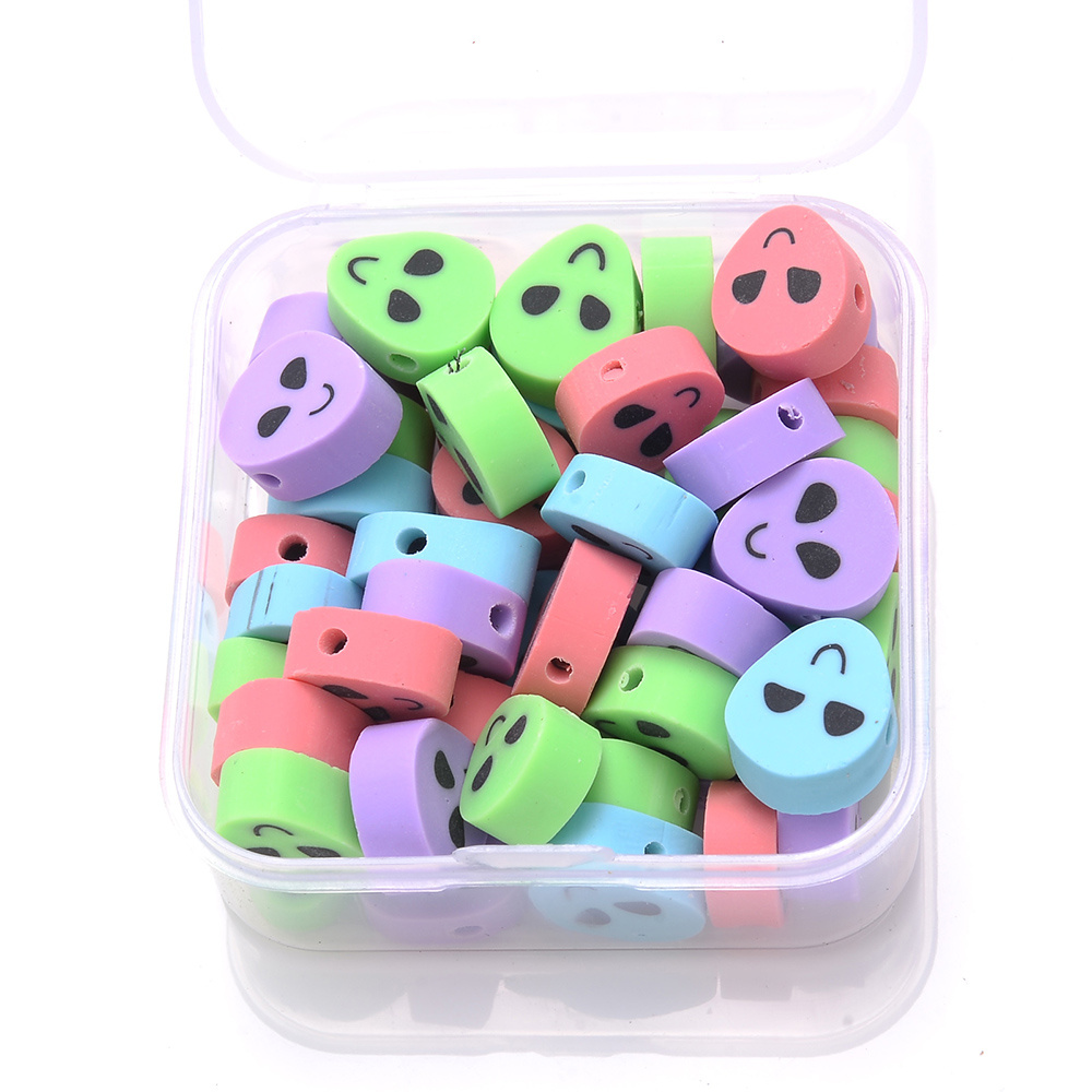 50Pcs/Box Cartoon Polymer Clay Beads Kits Round Loose Spacer Beads Set Box  For Diy Child