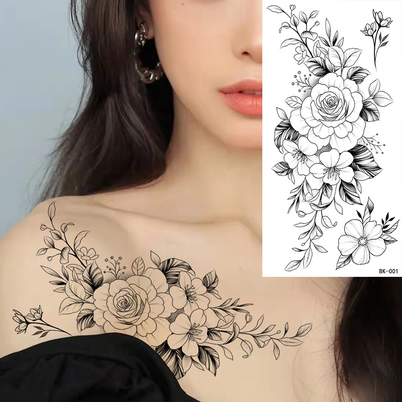 sketch flower tattoo sticker sketch tattoo sticker rose flower black and white flower tattoo gift for birthday easter boy girlfriend