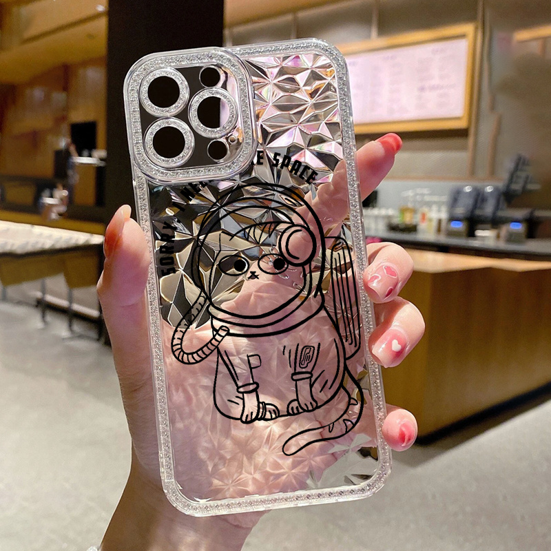tz5038 cat astronaut bling transparent silicone phone case Temu
