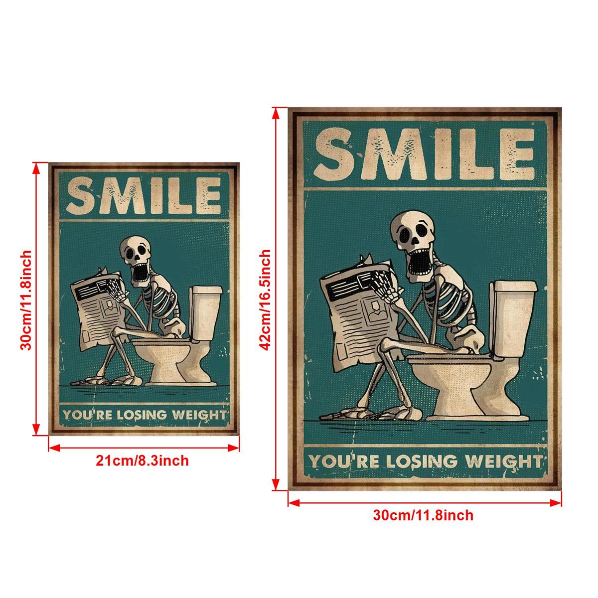1pc Vintage Skeleton Reading Newspaper Canvas Poster - Humorous "Smile You're Losing Weight" Wall Art, Retro Teal Decor for Living Room, Unframed, Indoor Decor|Vintage Poster|Printed Wall Art, Vintage Wall Art - Image 4