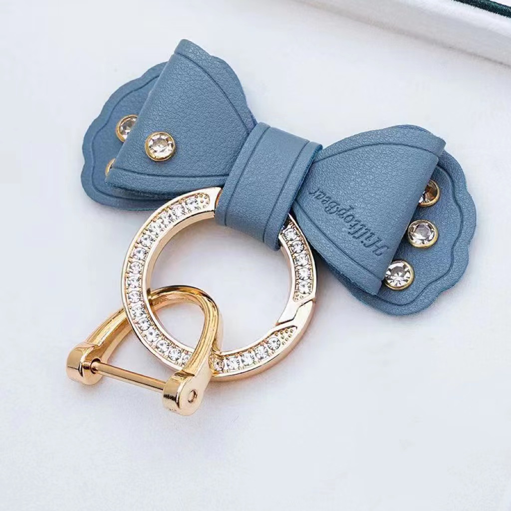 Leather Bow Shape Keychain Rhinestone Keychain Pendant With Number