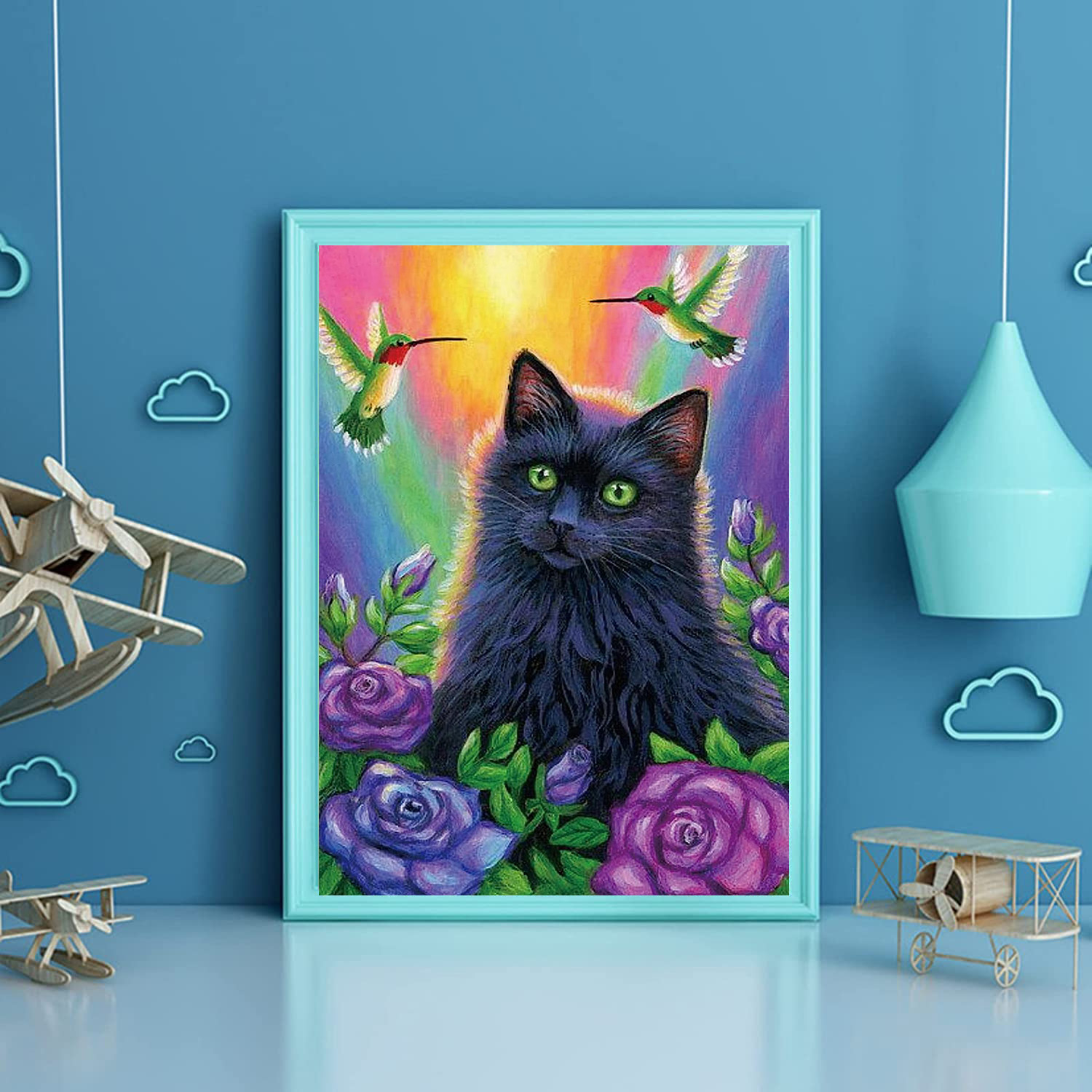 DIY 5D Diamond Painting Kits, Black Cat Diamond Painting Full Diamond Art Kits for Adults Cat Crystal Rhinestone Embroidery Cross Stitch Arts Craft
