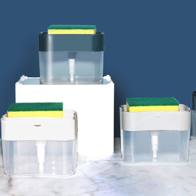 1pc White Press-type Dishwashing Liquid Storage Box With Scrubber