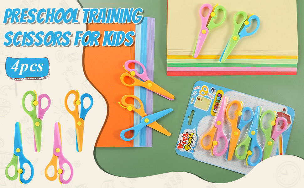 LovesTown Preschool Training Scissors 4pcs Children Safety Scissors Pre-School Training Scissors Safety Scissors Art Craft Scissors