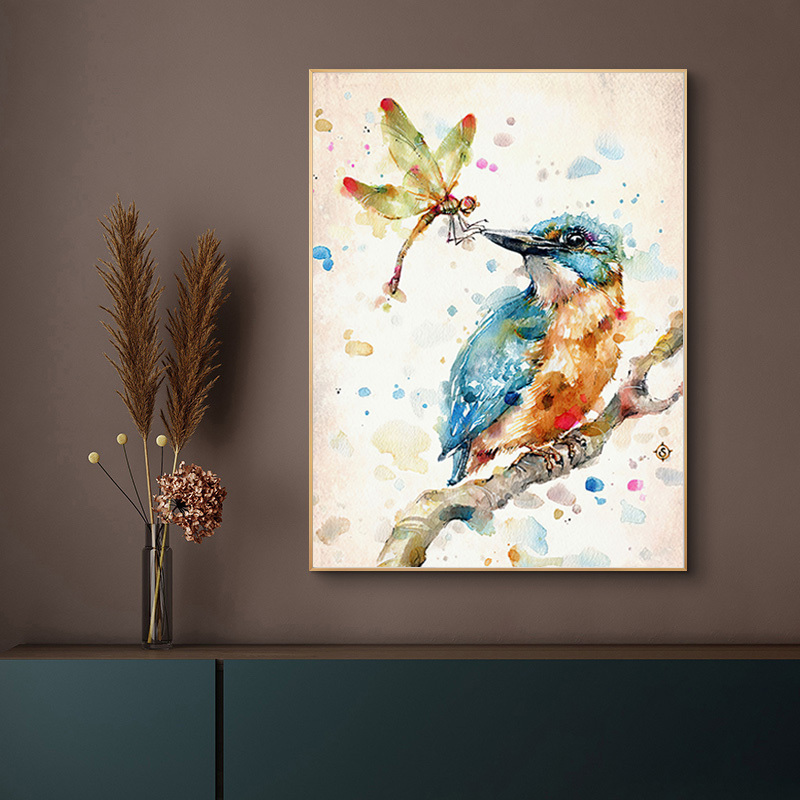 1pc, Aquarelle Oiseau Et Mouche Dragon Toile Murale Art, Peinture