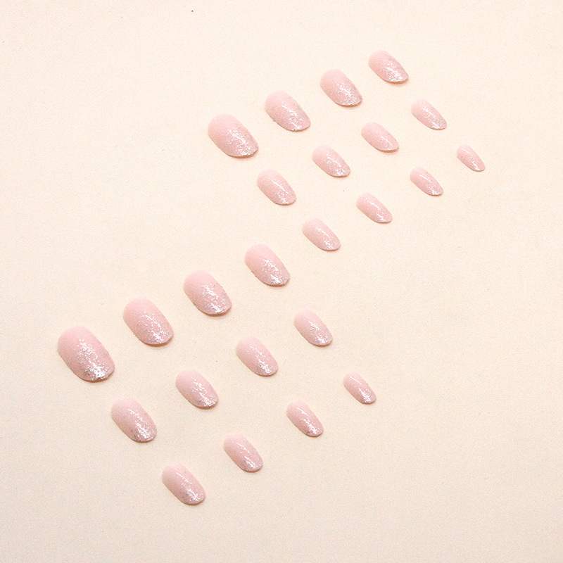 24pcs Glitter Medium Long Press On Almond Shaped False Nails Nude Pink