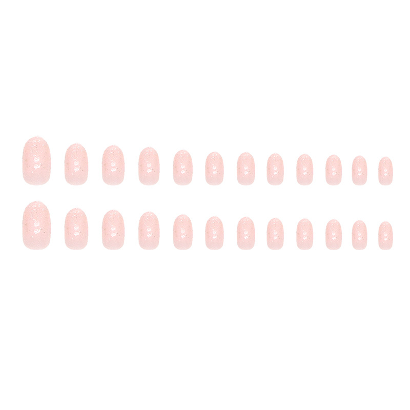 24pcs Glitter Medium Long Press On Almond Shaped False Nails Nude Pink