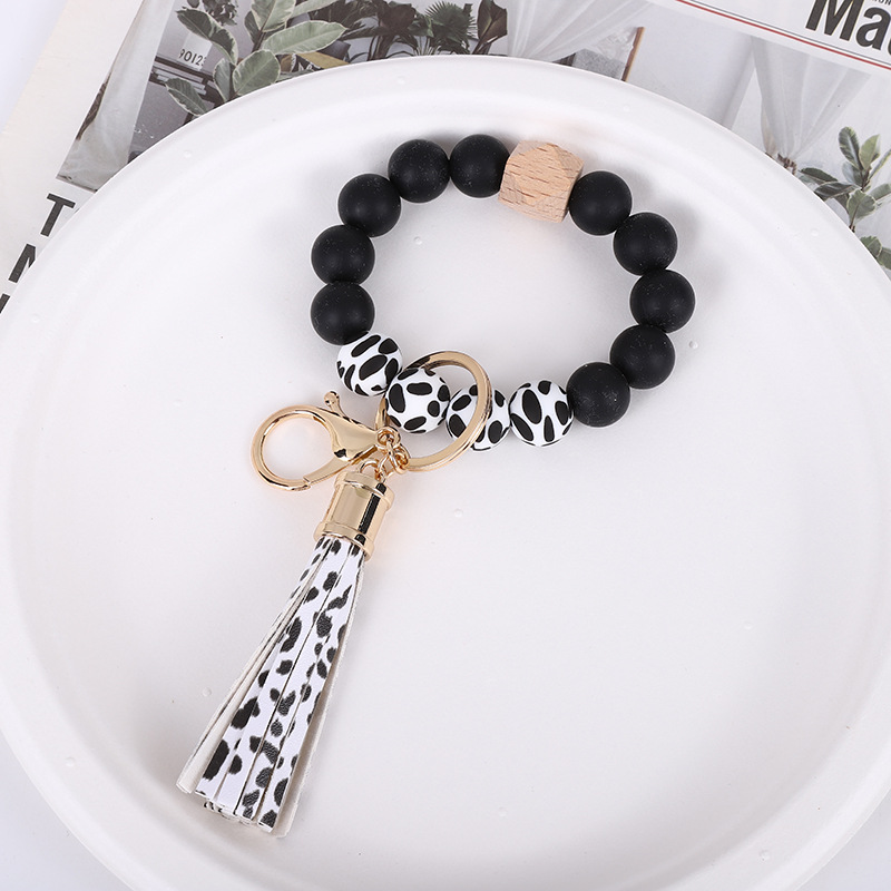 Wrist Key Chain with Beads Silicone Wrist Key Ring Bracelet Keychain for  Women Silicone Beaded Bangle Chains 