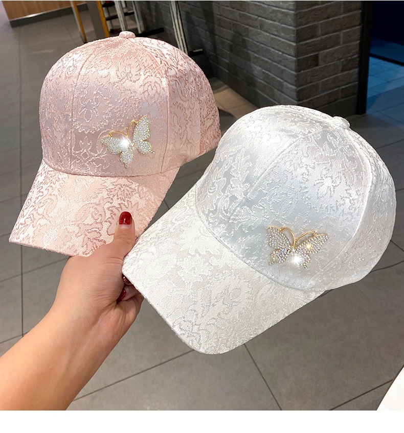 Rhinestone Butterfly Lace Baseball Elegant Solid Color - Temu Canada