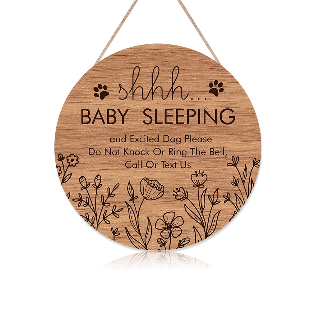 Cartello In Legno Per Porta 'Baby Sleeping, Please Do Not Knock Or Ring Bell', 25x12 Cm. Decorazione Casa Con Stampa UV, Colori Vivaci E Impermeabile. Ideale Per La Cameretta O Come Regalo Nascita.