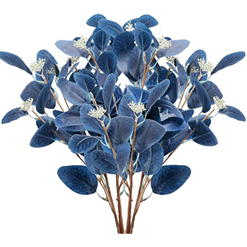 6pcs, Blue Eucalyptus Stems with Greenery and Seeds - Perfect for Home, Kitchen, Indoor Vase, and Party Decor