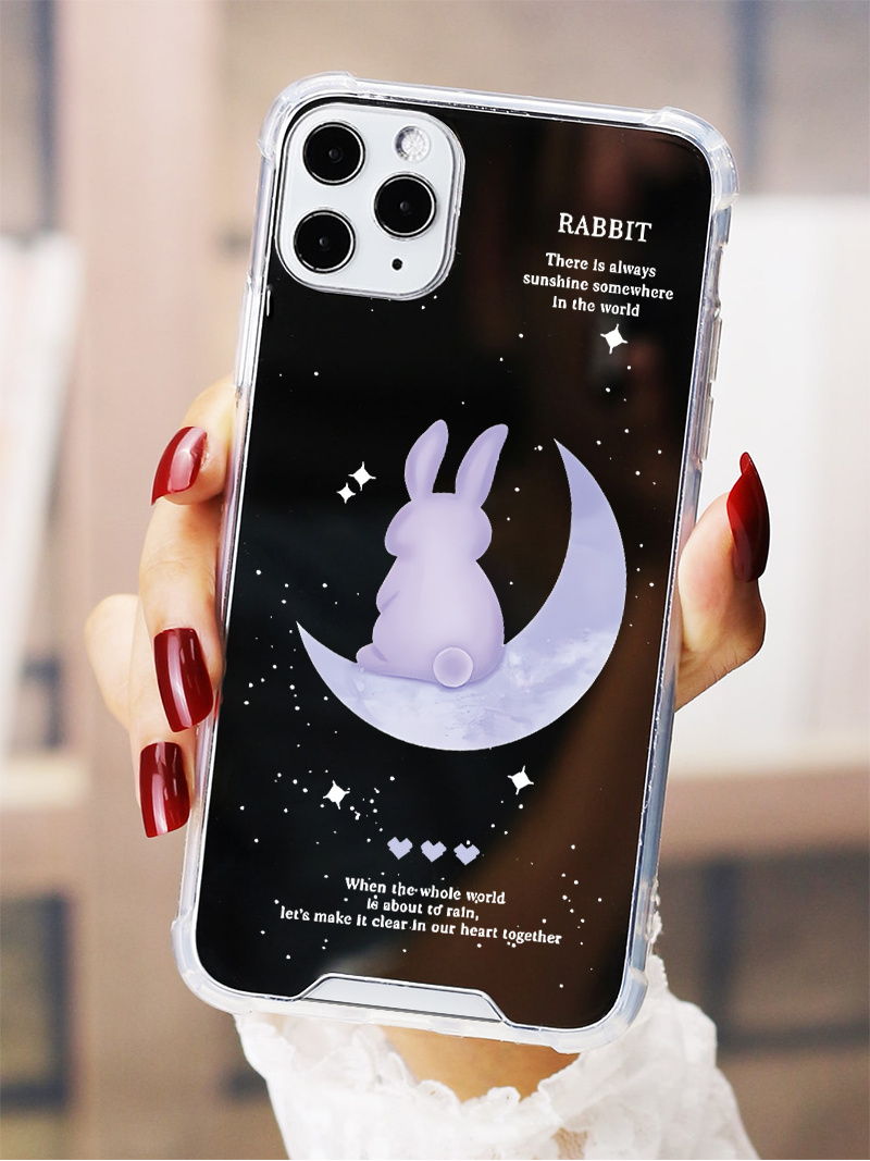 JD4401 Moon Rabbit (Blue Bunny Sitting On The Moon) Title: The Moon Rabbit  Mirror Anti-Fall Sleeve Phone Case For IPhone 14, 13, 12, 11 Pro Max, XS 