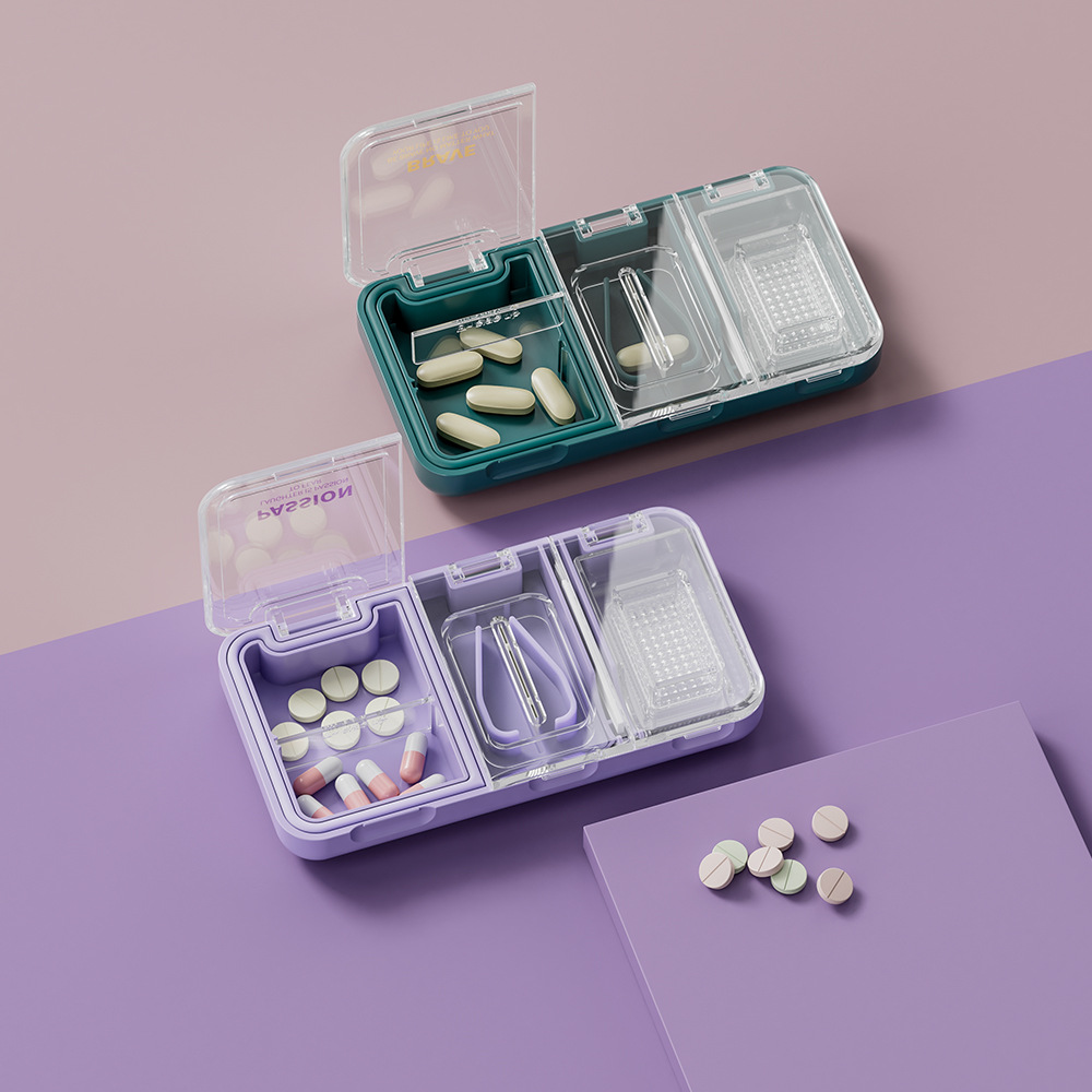 SOLUSTRE 4pcs Box Pill Grinder IVF Medication Organizer Pill Sorter Travel  Case Medicine Crushers Breaker Travel Medicine Kit Medicine Grinder Triple