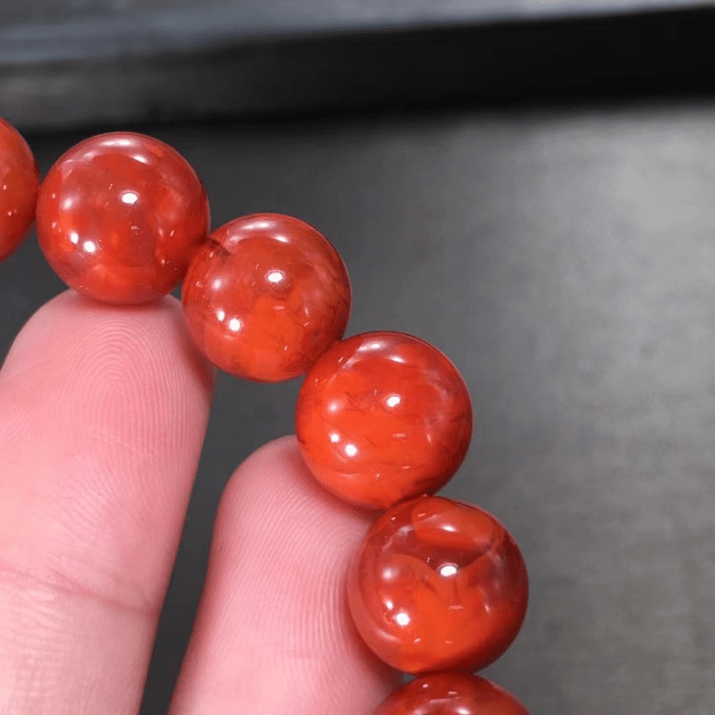 Natural Red Agate Round Beads Single Circle Bracelet For Men - Temu