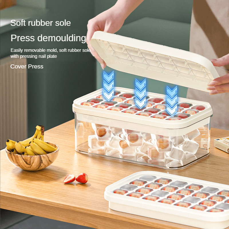 Ice Cube Tray with Lid for Freezer Silicone Ice Tray with Storage Bin, 1sec  Release All silicone ice cube trays with lid and bin for Cocktail