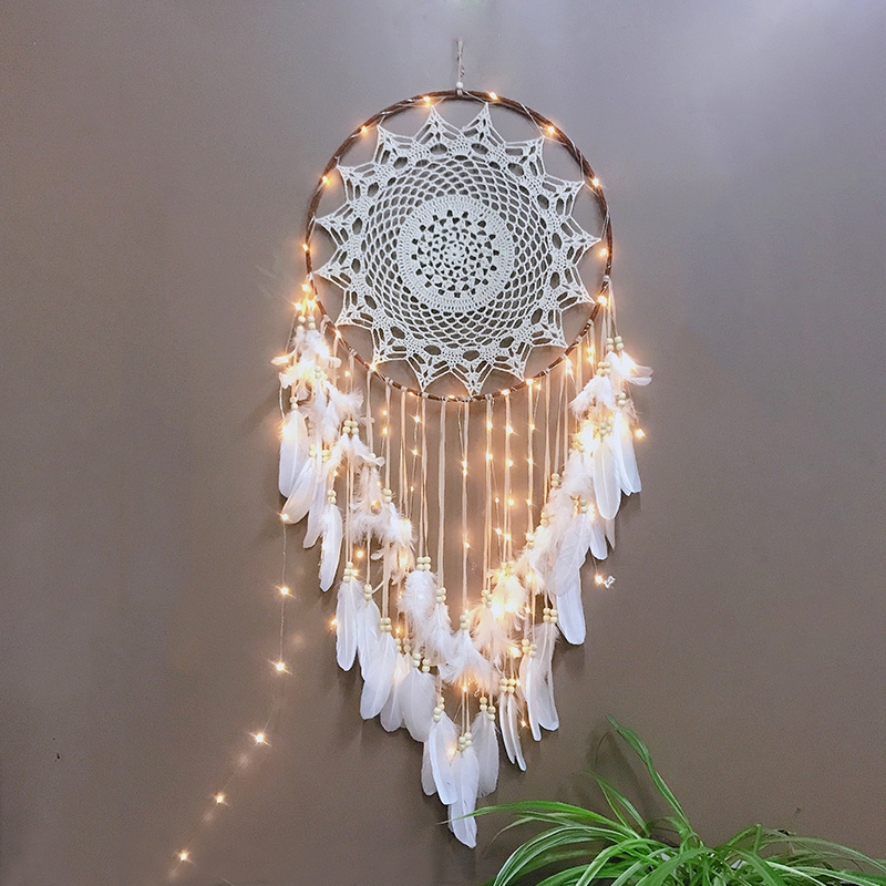 Atrapasueños blanco grande con plumas naturales con cuentas para colgar en  la pared, adorno de regalo para fiesta Vantige boda, decoración del hogar
