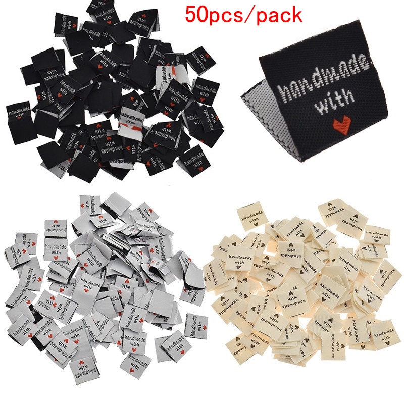

50pcs Handmade With Love Woven Sewing Labels, Handmade Sewing Labels, Embroidered Label Tags For Clothing Garment And Sewing Decoration