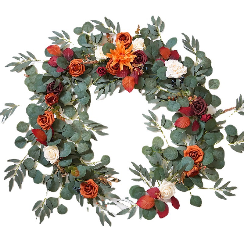 1pc 70.8in Long Artificial Wedding Arch Flower Garland - Silk Floral And Eucalyptus Vine, Roses And Greenery, Plastic, Ideal For Room And Window Decor