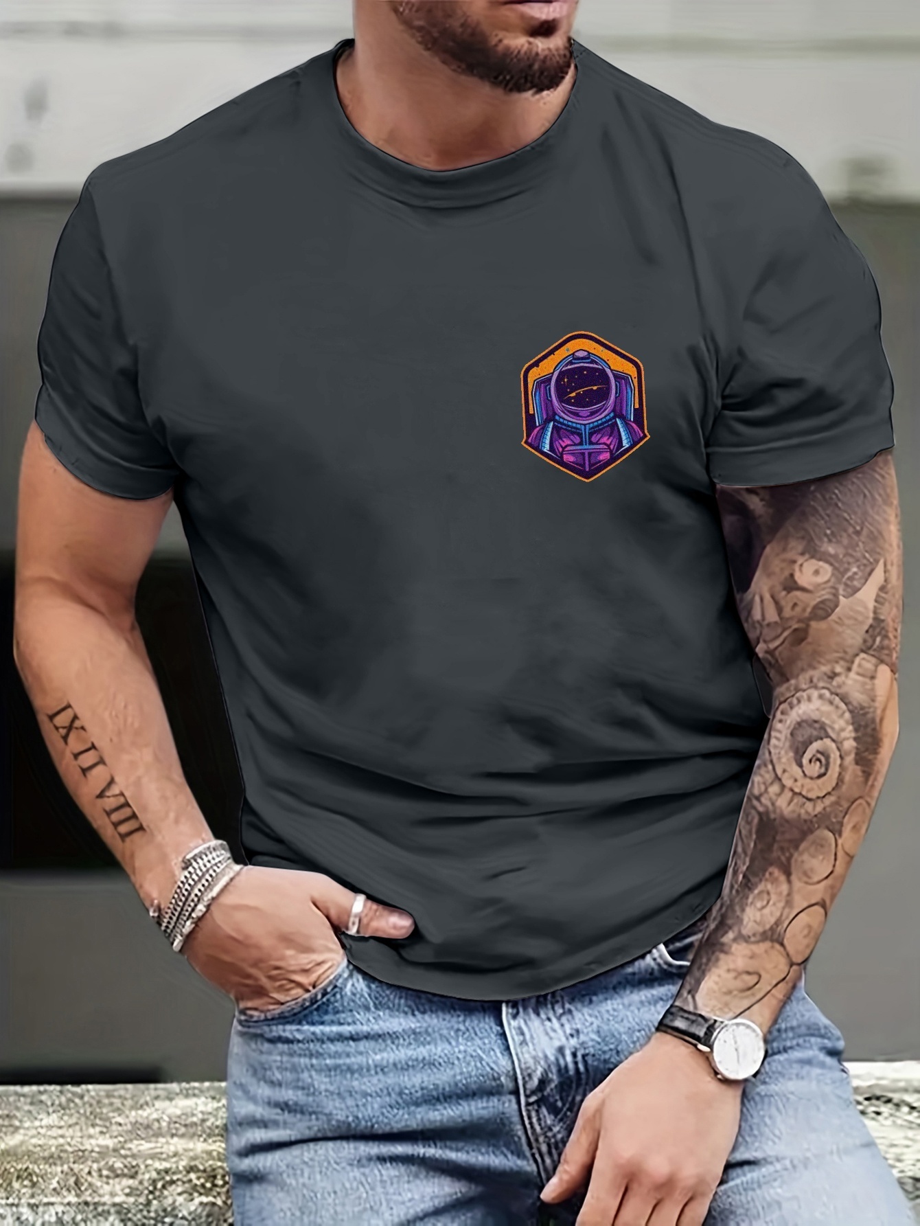 Camiseta Estampado Astronauta Hombre Camisetas Manga Corta - Temu