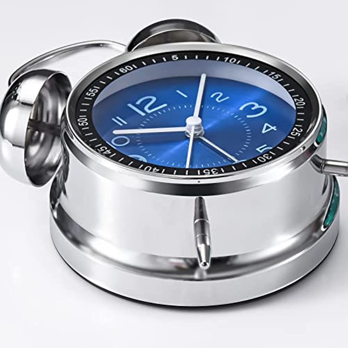  Bernhard Products Reloj despertador analógico de doble campana  de 4 pulgadas, metal plateado extra fuerte, de cuarzo, funciona con pilas  con luz de fondo, silencioso, sin tictac, para mesita de noche, 