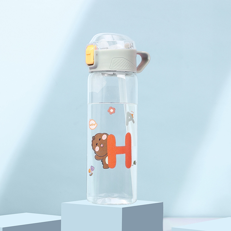 Cartoon Cute Water Bottle With Double Straw Lips Leakproof - Temu