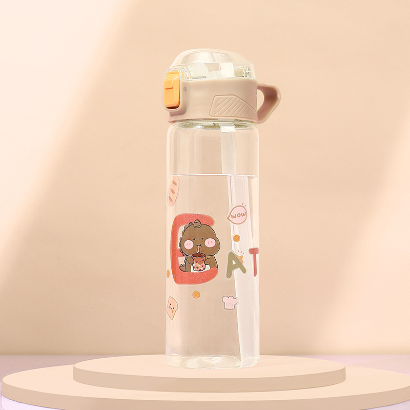 Cartoon Cute Water Bottle With Double Straw Lips Leakproof - Temu