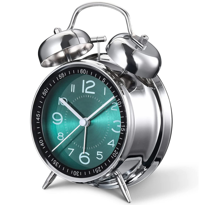 Reloj despertador analógico vintage con diseño de mar para mesita de noche,  silencioso, sin ticking con doble campana para dormitorio (faro)