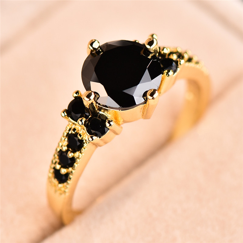 Boho Engagement Ring Yellow Tone with Round Purple Zirconia