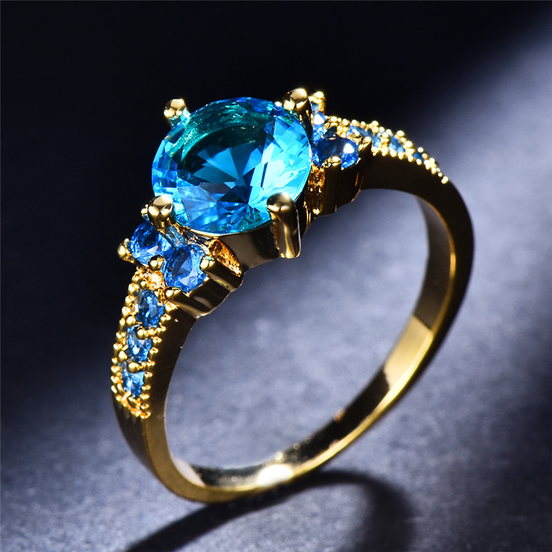 Yellow Golden Color Round Cut Purple Stone Zirconia Claw Ring Rainbow Birthstone Engagement Ring Wedding Band Ring Valentine's Day Gift