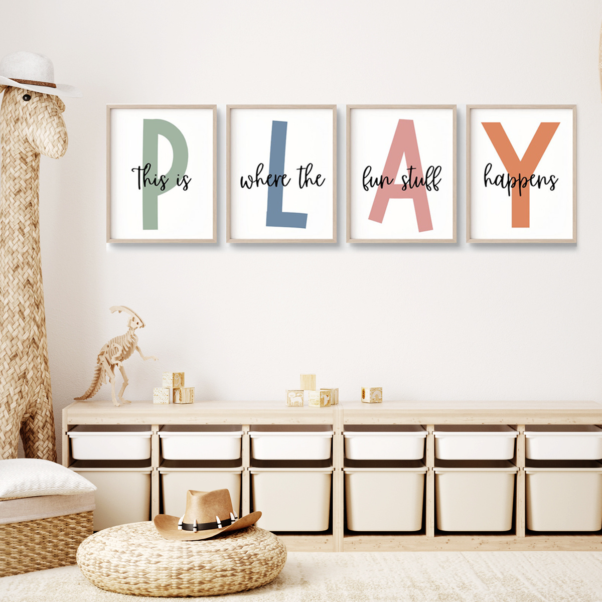4pcs This Is Where The Fun Stuff Happens Set Of Playroom Prints, Playroom  Wall Decor, Nursery Wall Art, Play Sign, Kids Room Decor, Let's Play Sign
