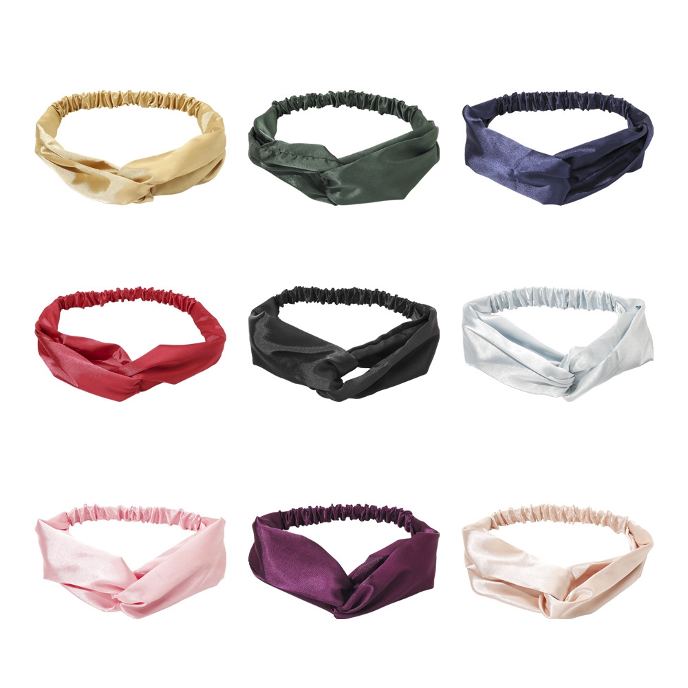 Solid Color Cross Knotted Headband Satin Headwear Elegant - Temu