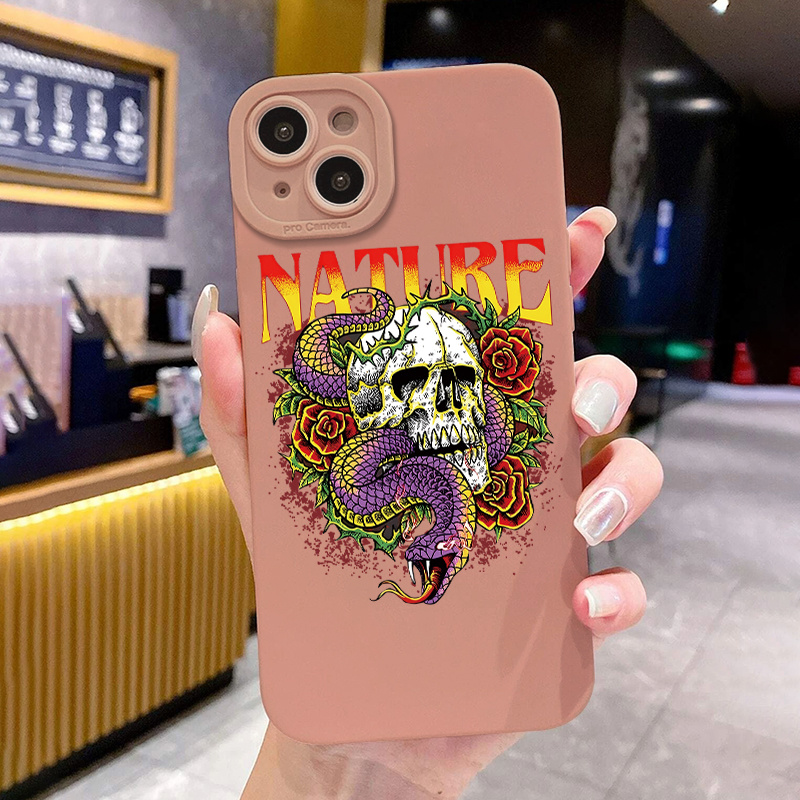 Tf4948 Skull Snake Pattern Print Silicone Protective Phone - Temu