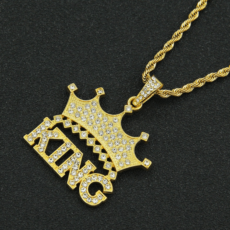 Herren-Halskette, Trendige Künstliche Diamant-Kronen-Buchstabe-König- Anhänger-Halskette, Herren-Hip-Hop-Schmuck - Temu Germany