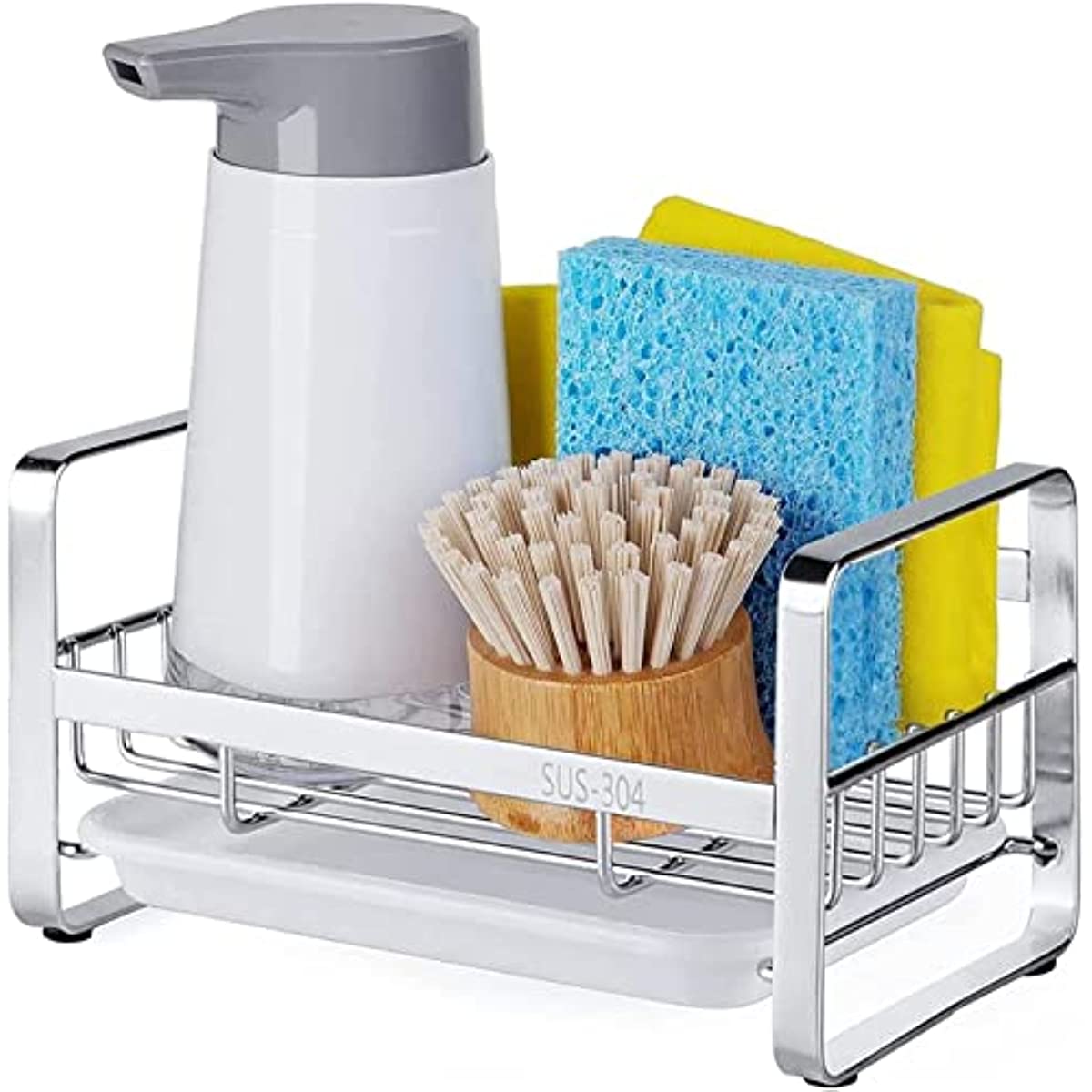 Kitchen Organiser Sink Caddy Basket Dish Cleaning Sponge Holder Soap  Dispenser