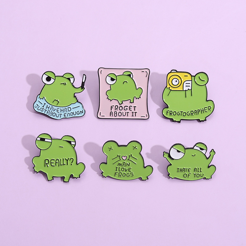 Temu 1pc Cute Funny Frog Brooch Gesture Animal Enamel Pin Denim Lapel Bag Pin Anime Froggy Metal Badge Artificial Jewelry, Jewels Gift for Gift, Free