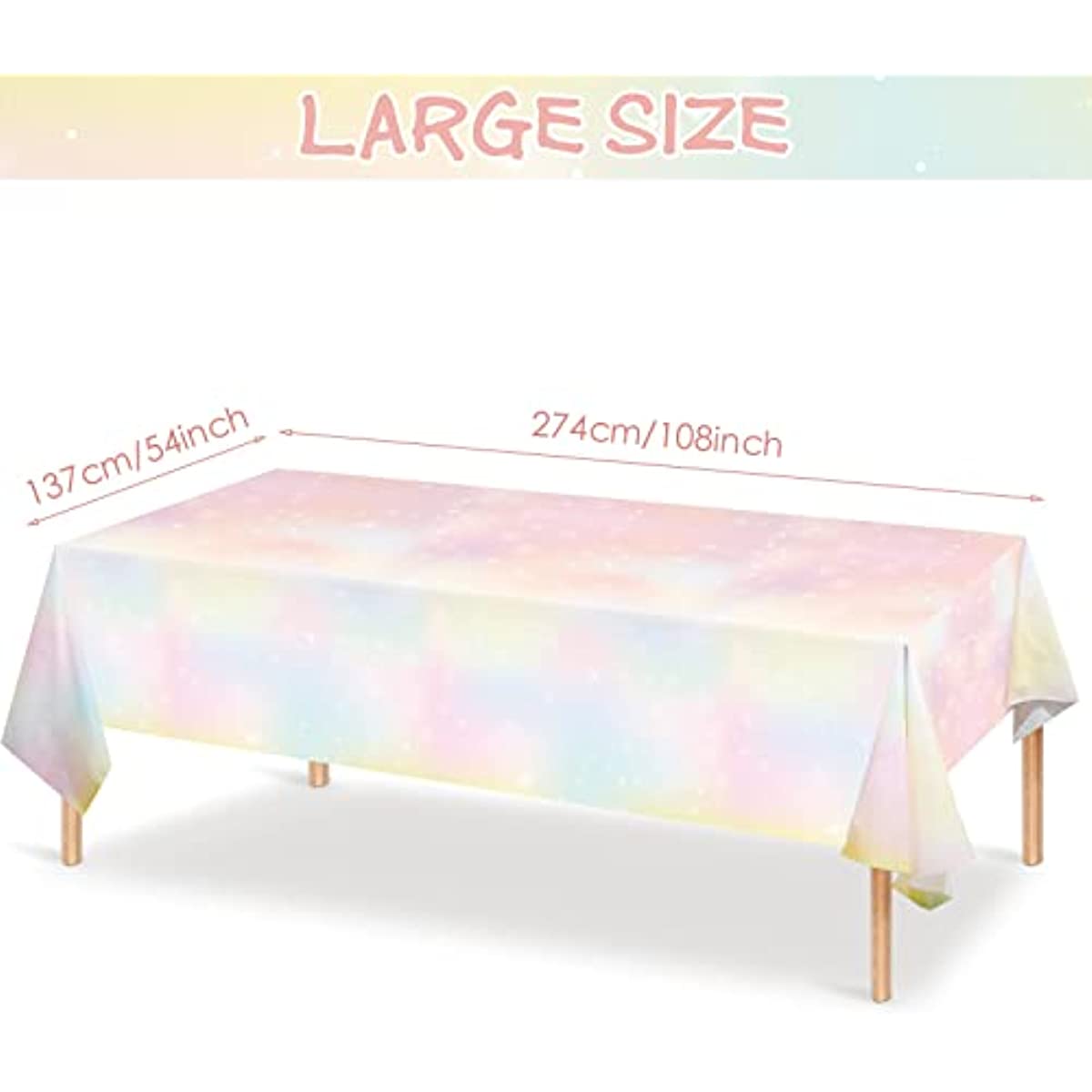 3 Pack Rainbow Plastic Tablecloth, Disposable Table Cover for Cloud  Birthday Decorations, Rainbow Party Supplies (54 x 108 in)
