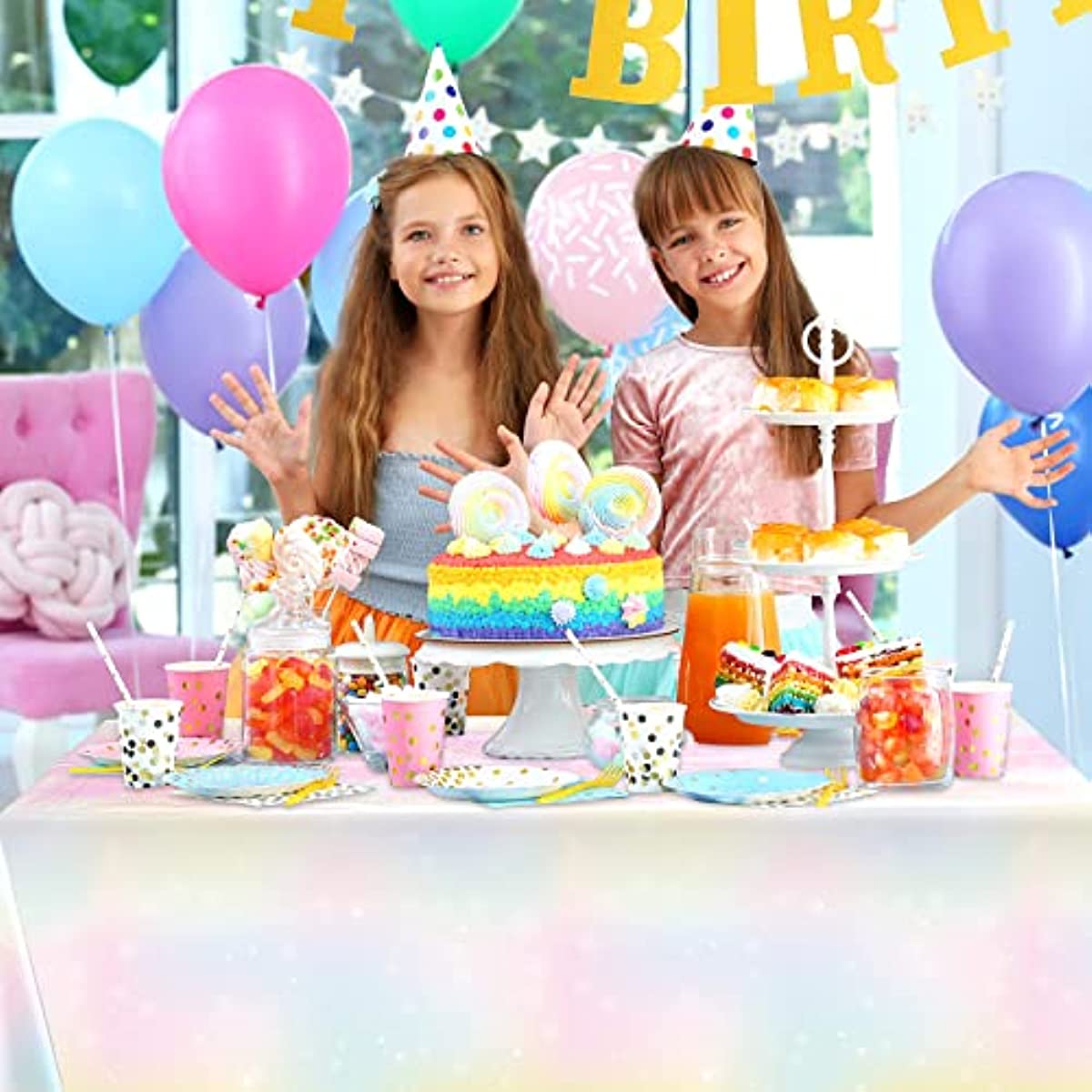 1Pcs Pastel Rainbow Tablecloths for Rainbow Birthday Party