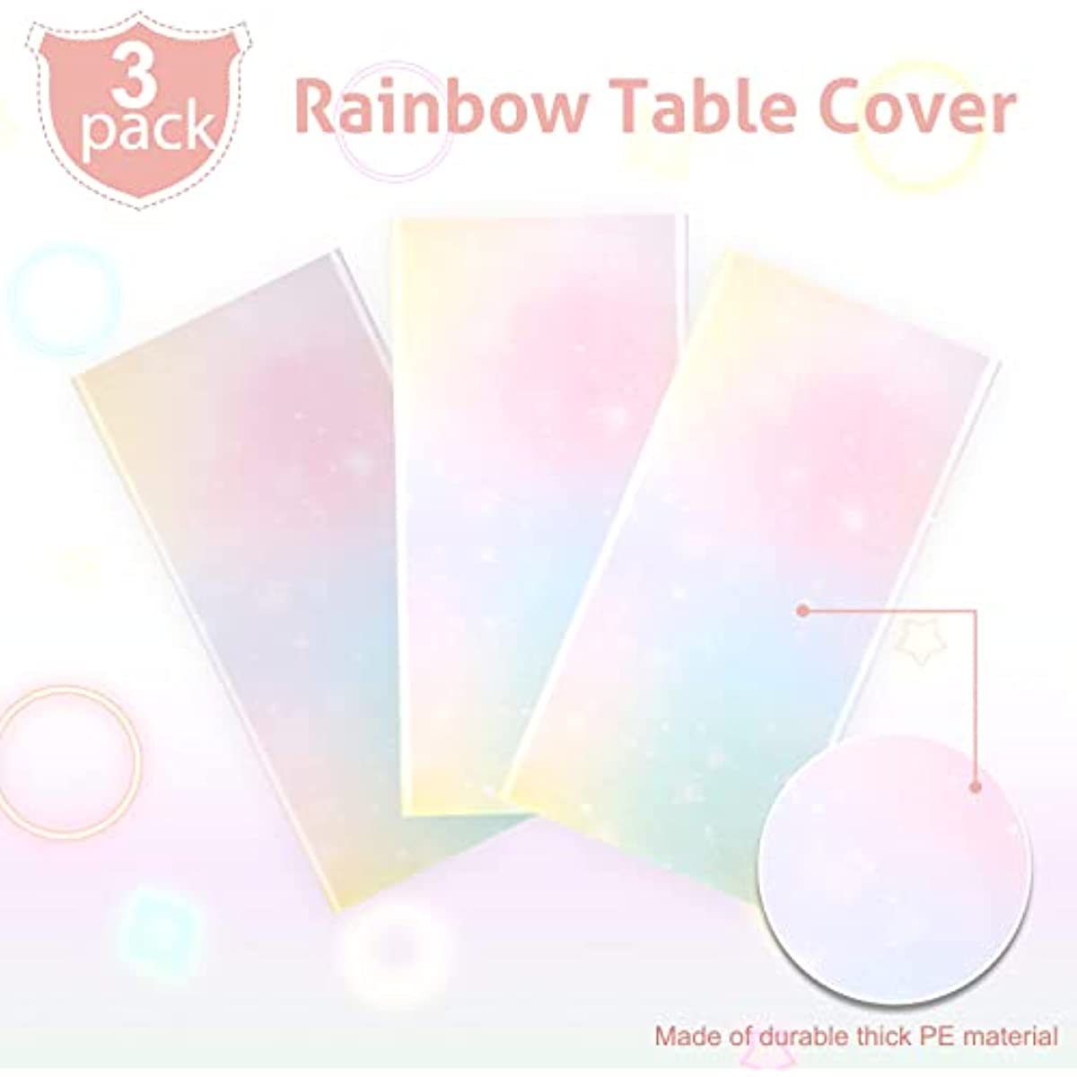 3pcs, Pastel Rainbow Tablecloths Disposable Tablecloth Waterproof Plastic  Table Cover Pastel Rainbow Party Decorations Pastel Party Supplies For Birth