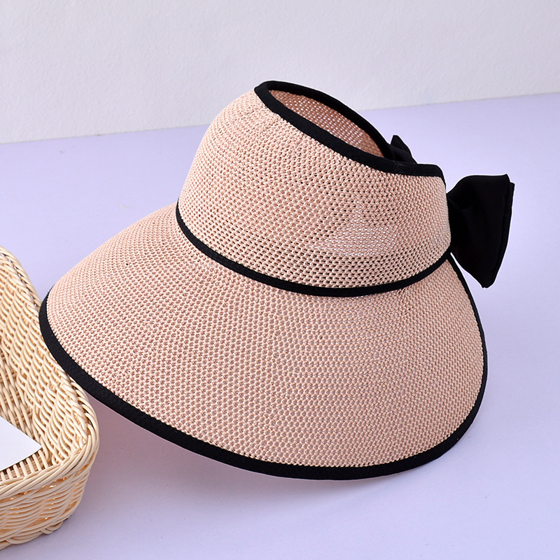 Big Bow Ponytail Visor Hat Wide Brim Hollow Crochet Sun Hat - Temu