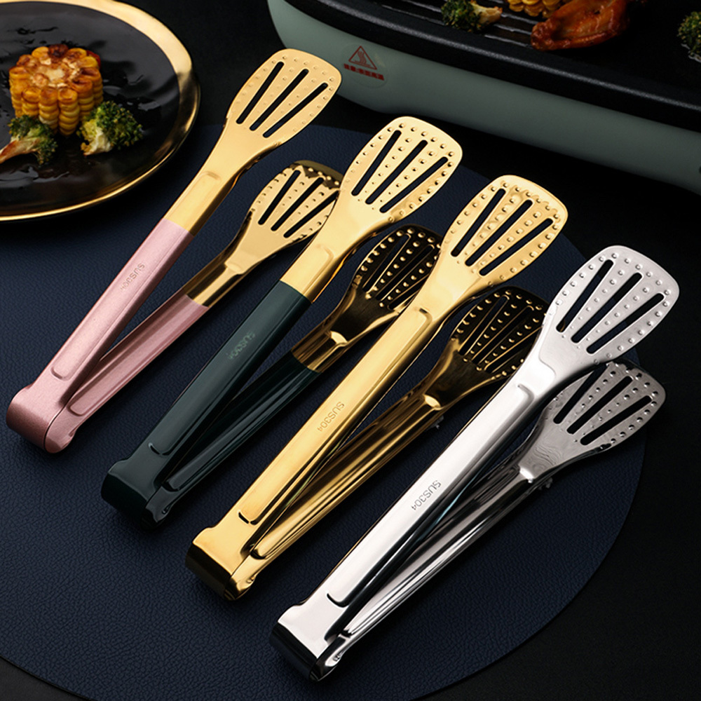Food Grade Silicone Kitchen Tongs Stainless Steel Handle BBQ Tong Non-Slip  Serving BBQ Tong Salad