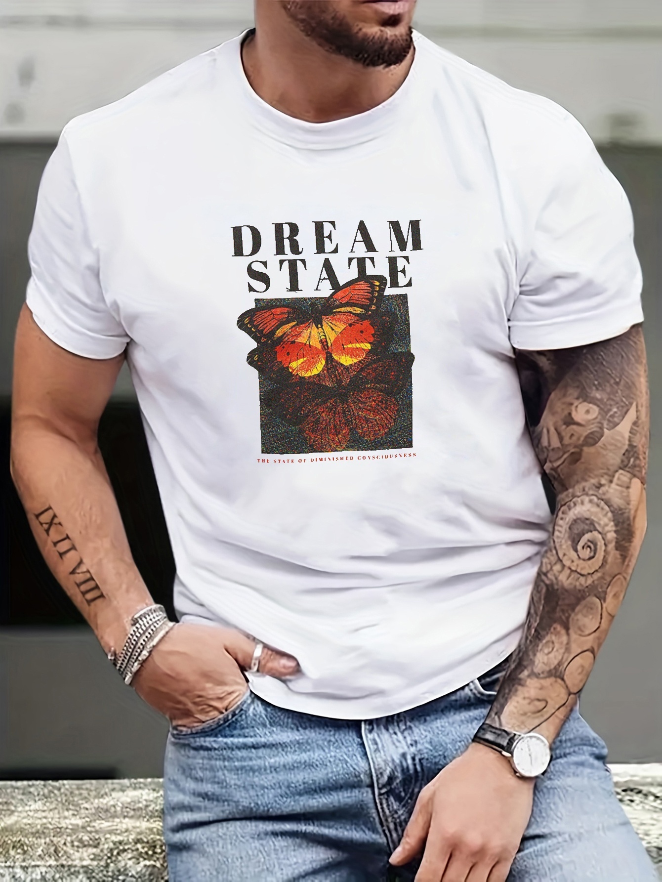 Camiseta gráfica Dream State para homens de tamanho grande - Temu Portugal