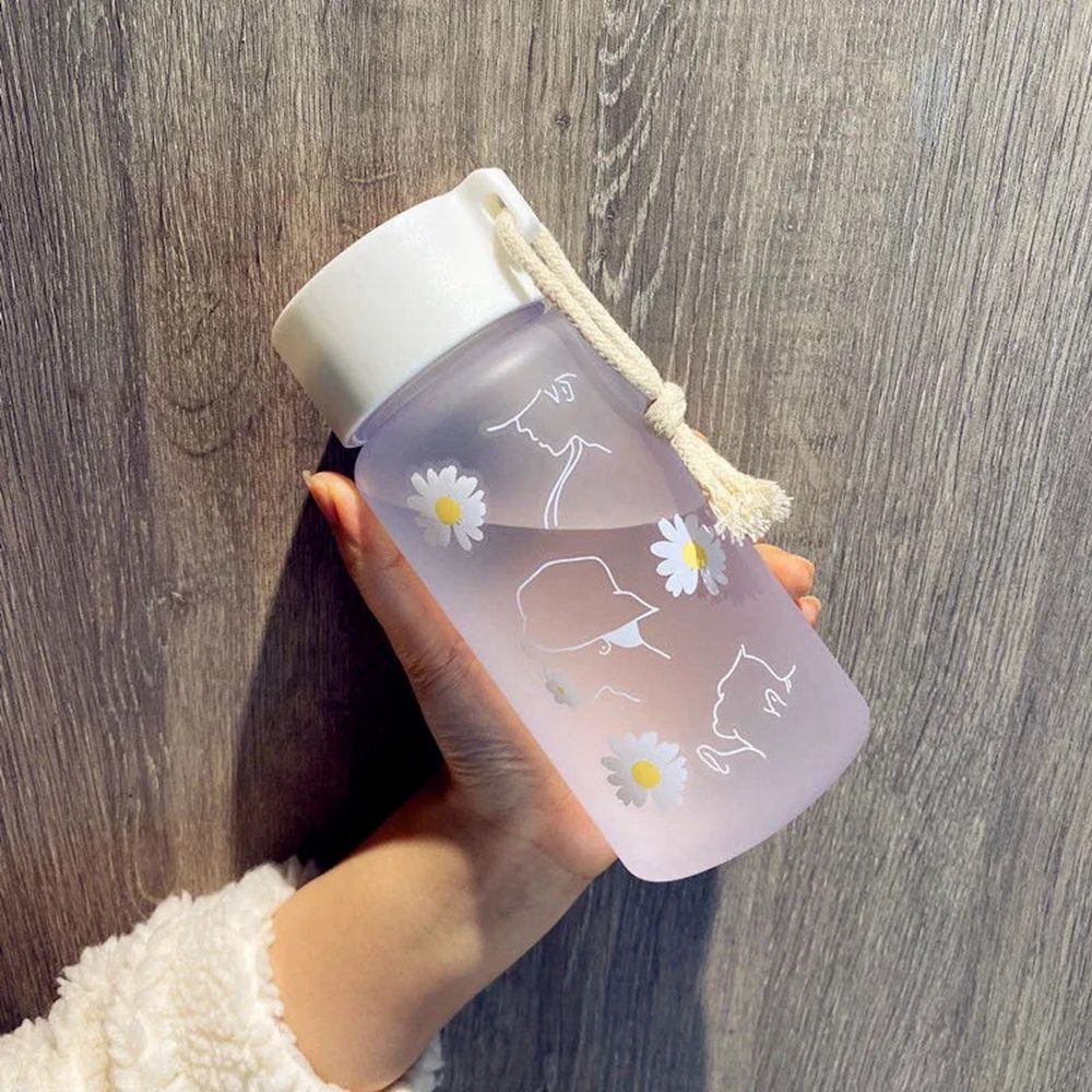 Ins Simple Fashion Small Daisy Water Bottles Summer Portable Leakproof  Frosted Glass Cup Cute Water Bottle For Girls With Rope - AliExpress