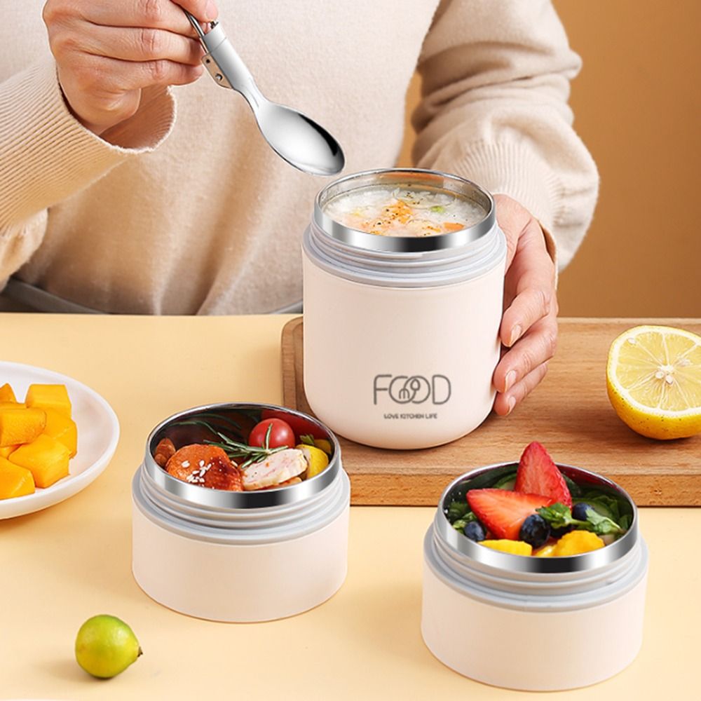 Hot Food Container Round Heat Bento New Stainless Steel Thermal Lunch Box  For