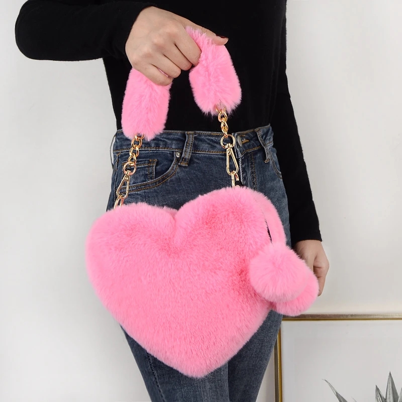 Women's Bag 2023 Trend Heart Shape Hand Bag Plush Clutch Fashion Faux Fur  Tote Underarm Handbags Party Shoulder Bag Femme Purse - AliExpress