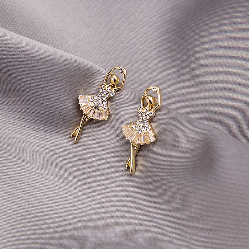 

925 Sterling Ballet Dancer Girl Earrings With Micro-inlaid Cubic Zirconia, Metal, No Power Required, Earrings For Girls