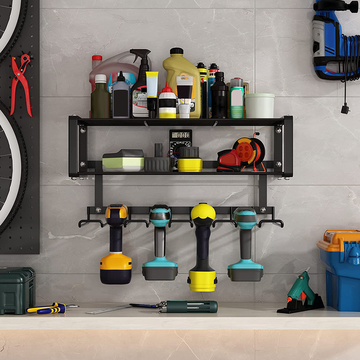 Power Tool Organizer + 2 Shelves | Garage Wall Storage