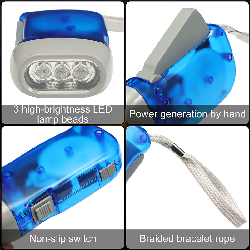 NO BATTERIES hand crank generator Lite Super Bright 3 LED flash