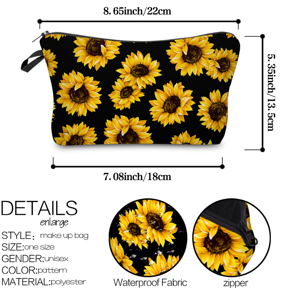  Los girasoles negros personalizados cuelgan los bolsos  cosméticos para las mujeres del neceser de viaje grande impermeable del  bolso del maquillaje del bolso del organizador, #15 : Belleza y Cuidado  Personal